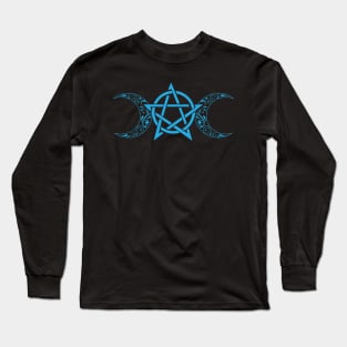 Pentacle and Moon in Blue Long Sleeve T-Shirt